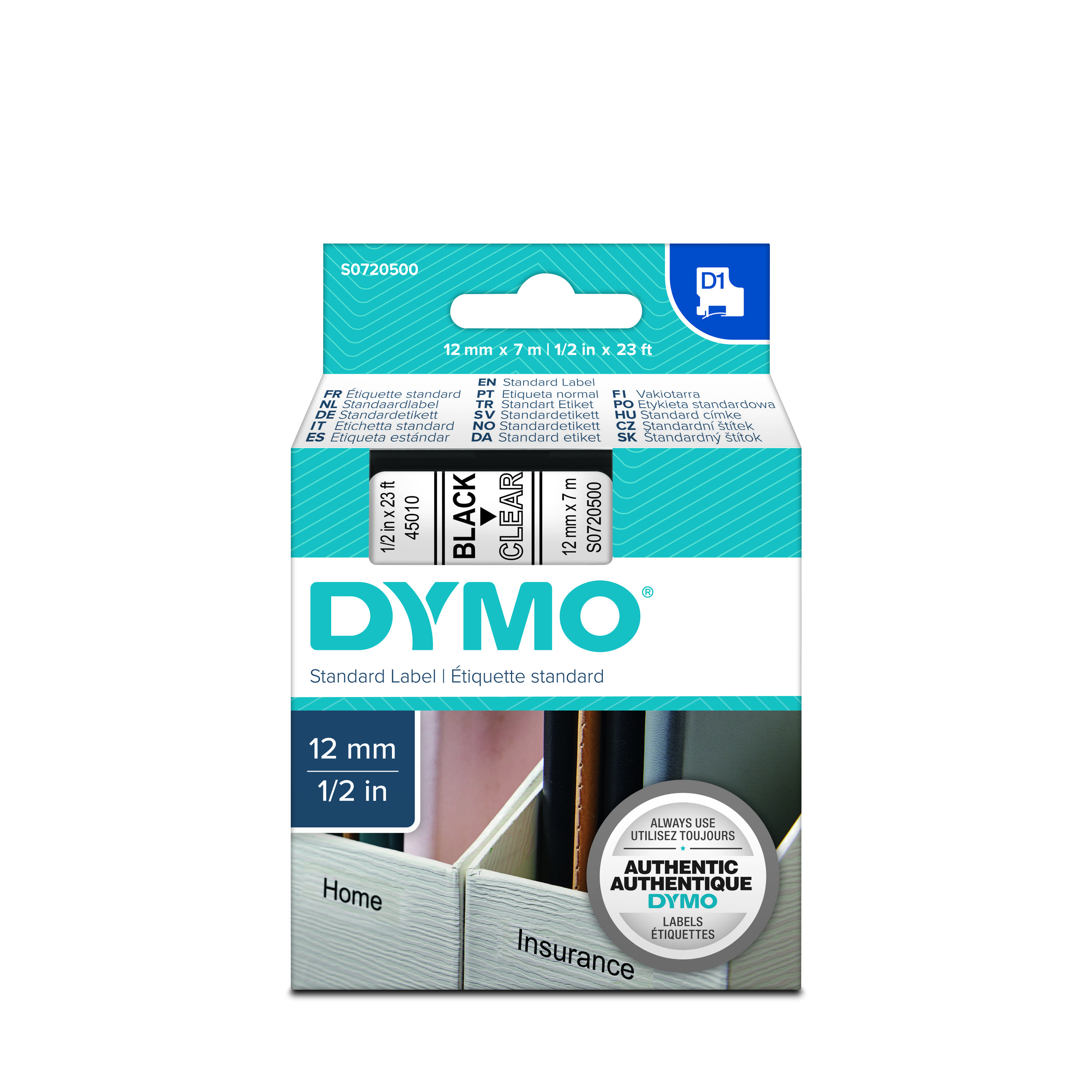 NASTRO X DYMO 12MMX7MT NERO/TR S0720500