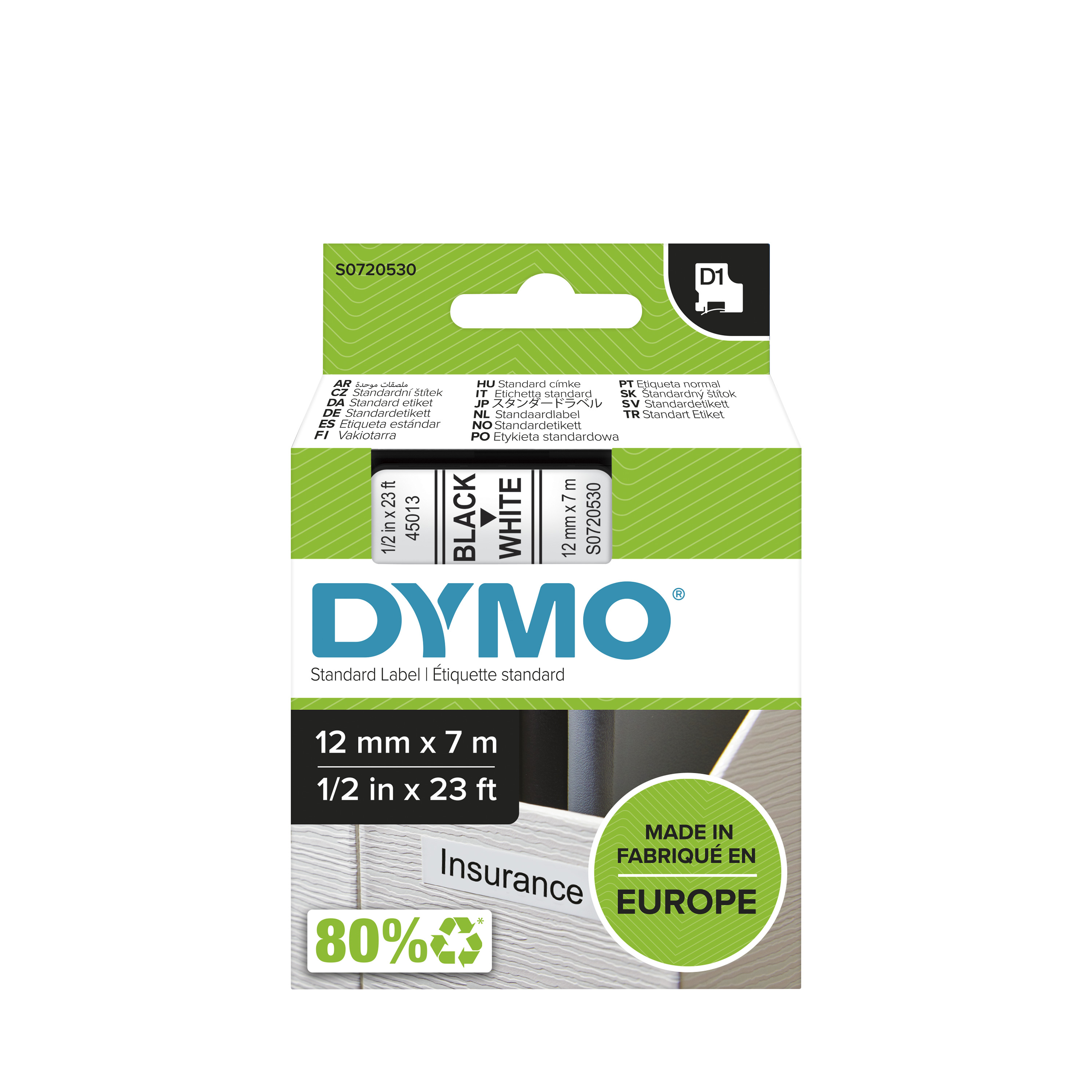 NASTRO DYMO 12MMX7MT NERO/BIANCO S0720530