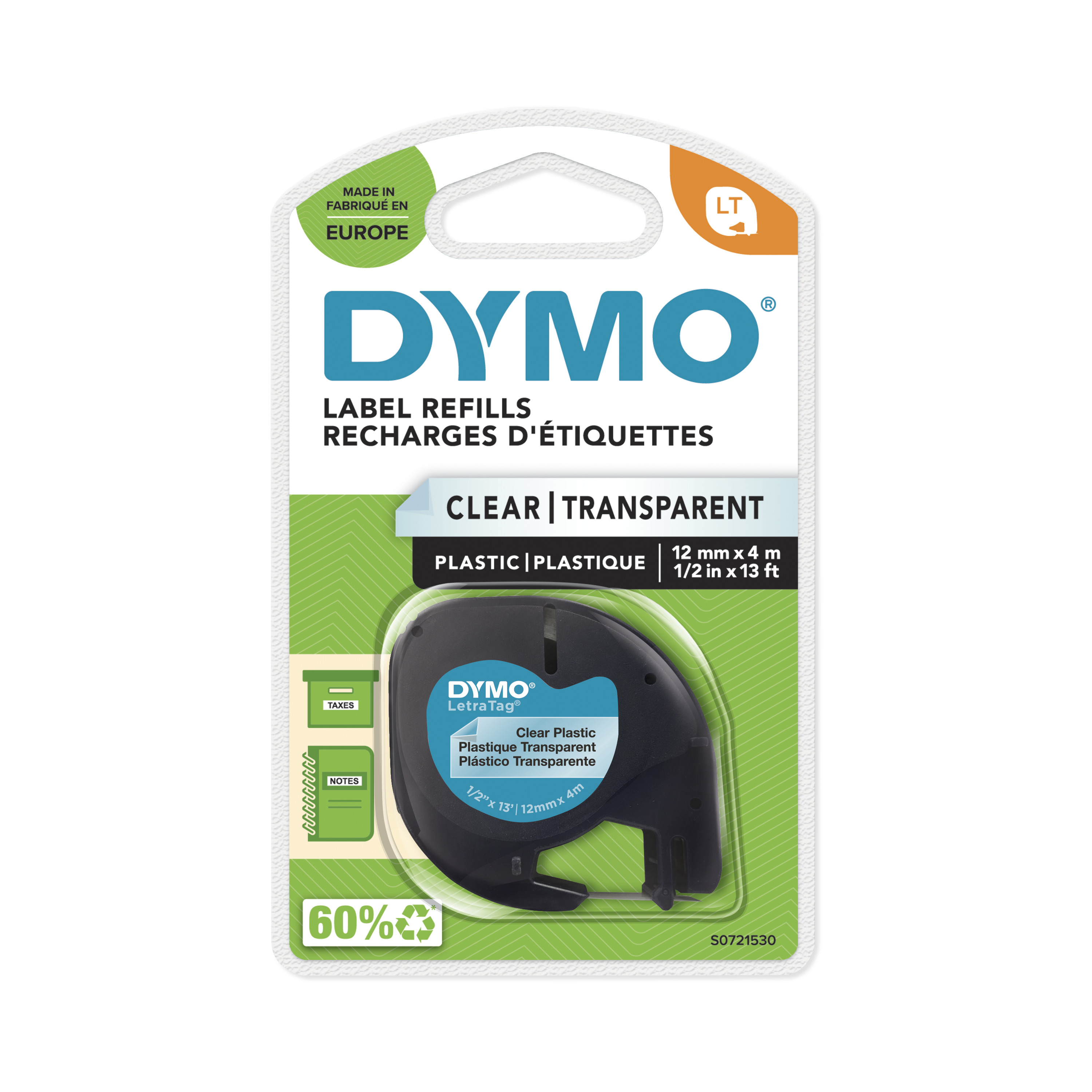 NASTRO DYMO LETRATAG PLASTICA TRASPARENTE S0721530
