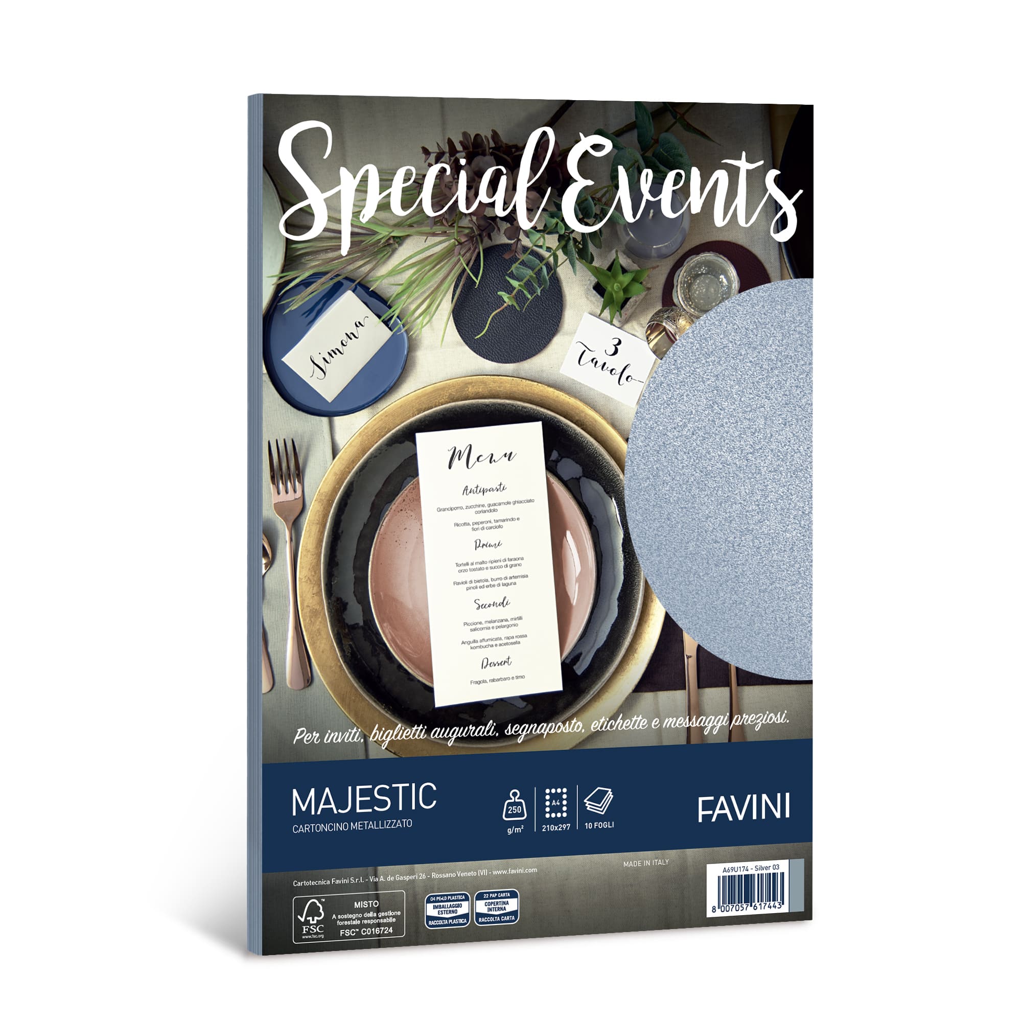 CARTA SPECIAL EVENTS ARGENTO 250GR A4 10 FG. A69U174