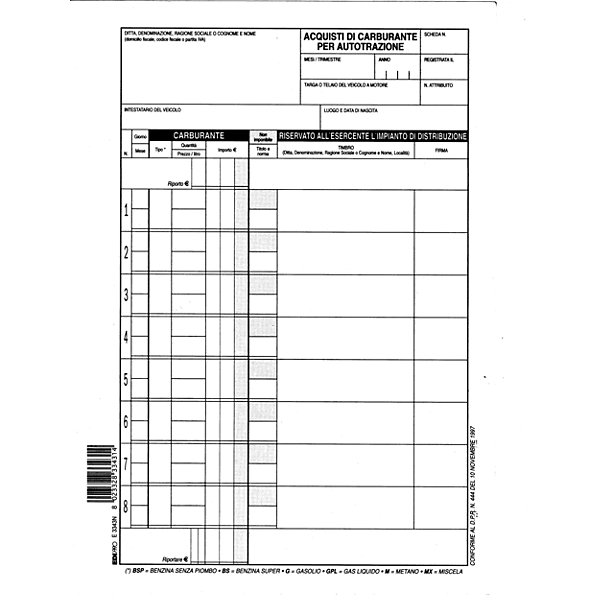 BLOCCO CARBURANTI 16 PREL. F.TO 21X14,8 CONF.50 SCHEDE 14530