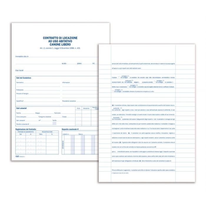 CONTRATTO LOCAZIONE CANONE LIBERO F.TO 29,7X21 8528L9900