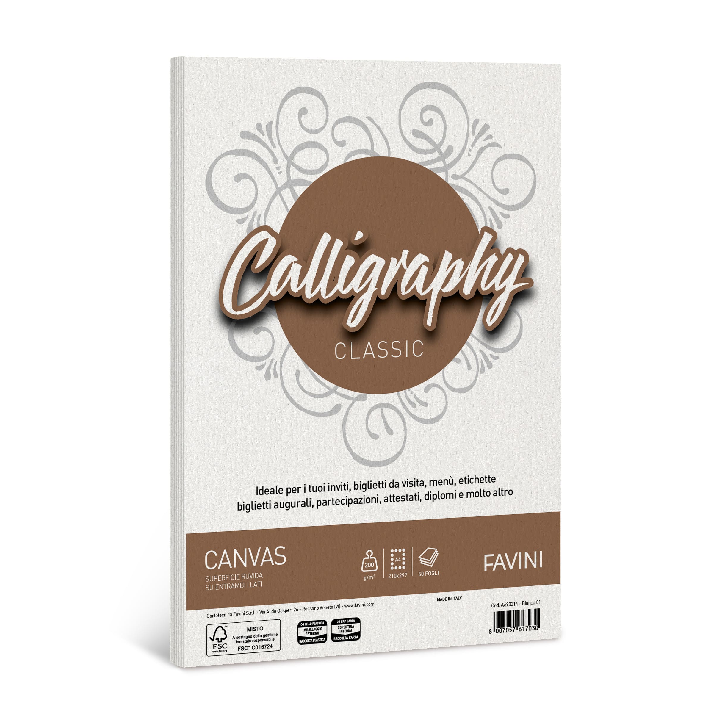 CARTA CALLIGRAPHY CANVAS BIANCO 200 GR. A4 50 FG. A690314