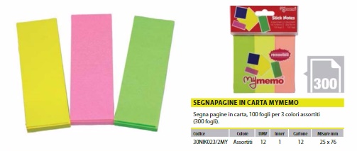 POST IT INDEX CARTA 25X76MM 100 FG 12 PZ. 30NIK023/2MY