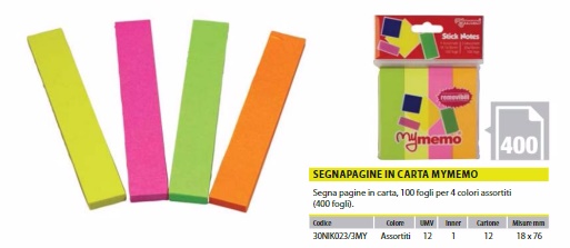POST IT INDEX CARTA 18,7X76MM 100 FG 12 PZ. 30NIK023/3MY