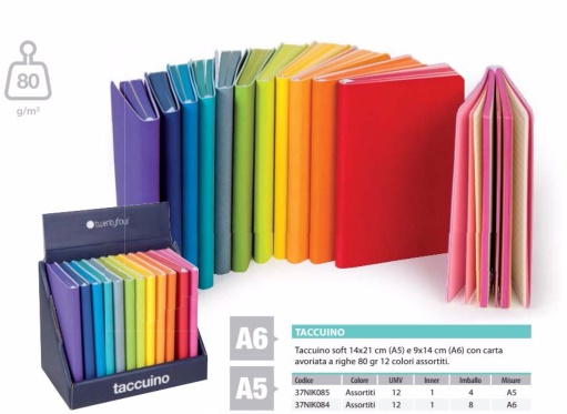 TACCUINO SOFT A5 COLORI ASSORTITI 37NIK085