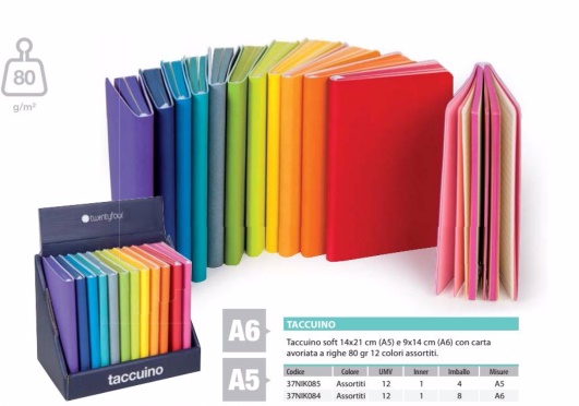 TACCUINO SOFT 9X14 COLORI ASSORTITI 37NIK084