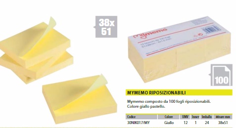 MY MEMO 38X51 COLORE GIALLO 12 PZ. 30NIK017/MY
