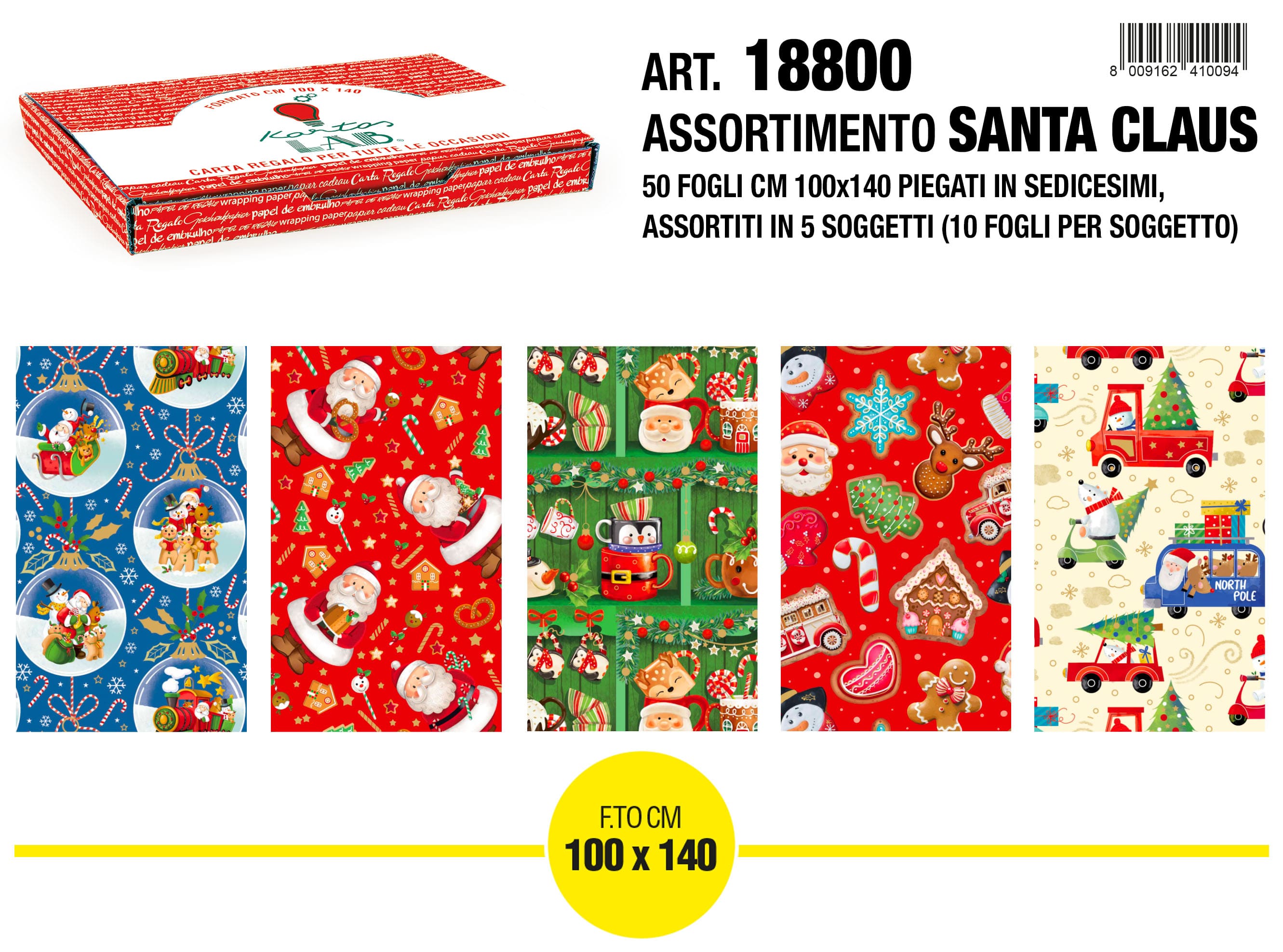CARTA REGALO NATALE 100X140 SANTA CLAUS 50FG 18800