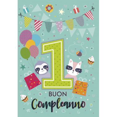 BIGLIETTI AUGURI ANNI 1 C/FOIL 12PZ 21NU01