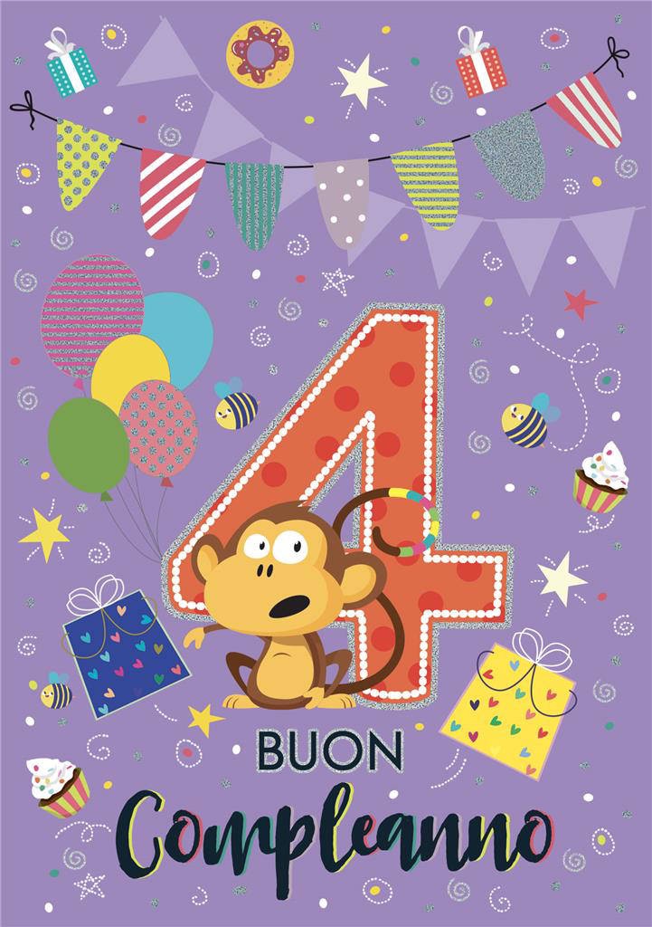 BIGLIETTI AUGURI ANNI 4 C/FOIL 12PZ 21NU04