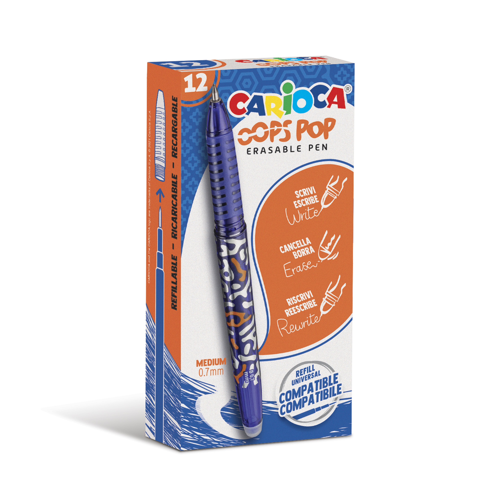 PENNA SFERA CANCELLABILE CARIOCA OOPS POP BLU 12PZ 42044/02