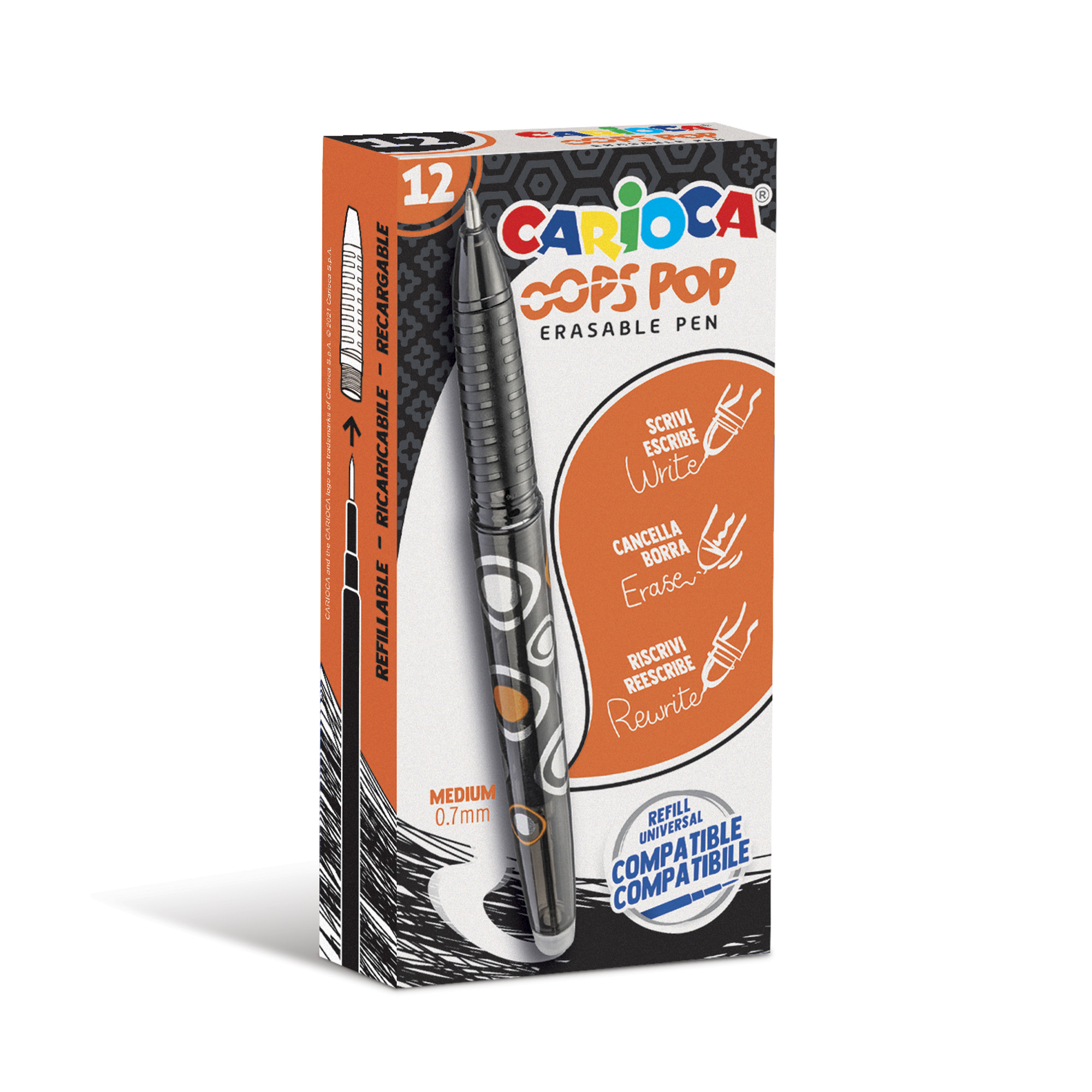 PENNA SFERA CANCELLABILE CARIOCA OOPS POP NERO 12PZ 42044/01
