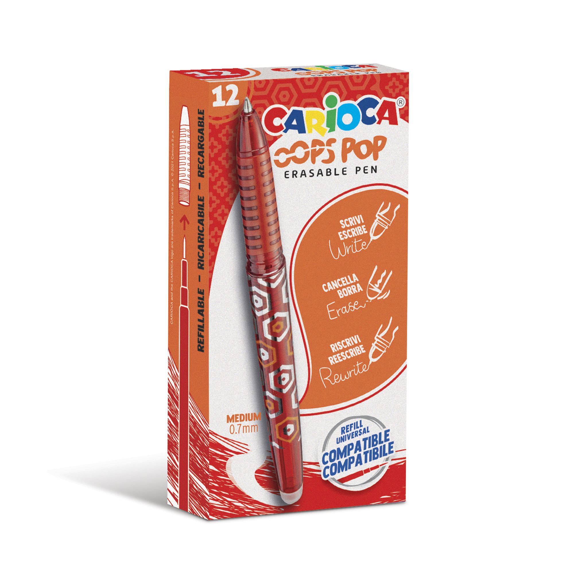 PENNA SFERA CANCELLABILE CARIOCA OOPS POP ROSSO 12PZ 42044/03