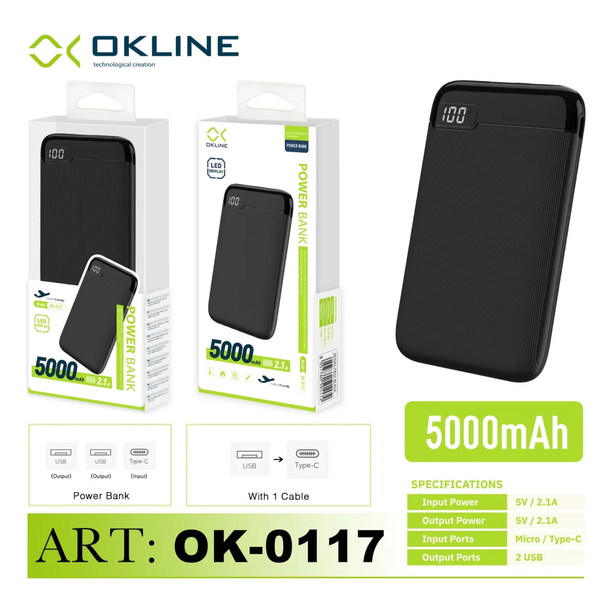POWER BANK LED DISPLAY 5000MAH NERO OK-0117