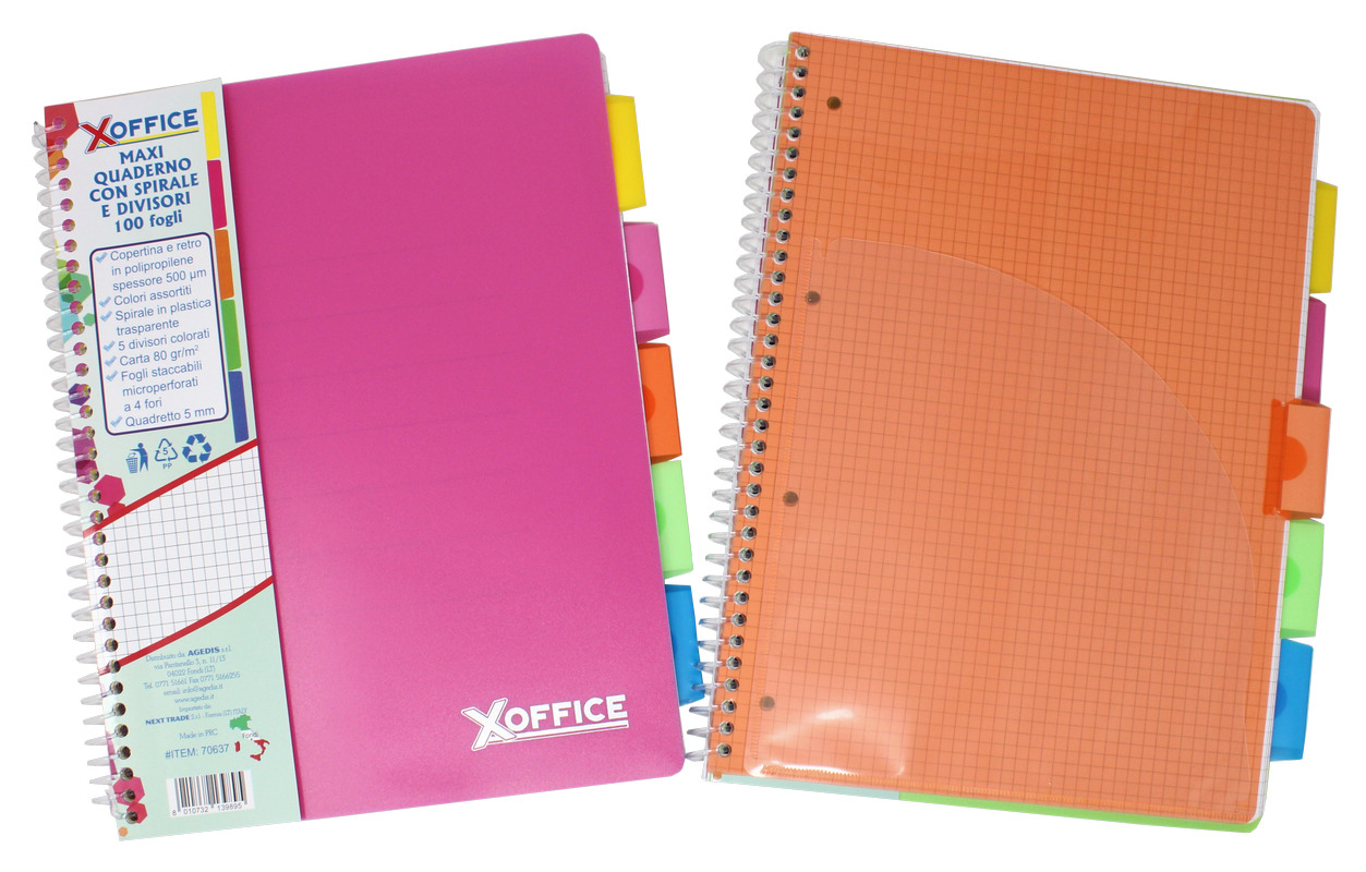 MAXI QUADERNO SPIRALE C/DIVISORI XOFFICE A4 5MM 100FG. 70637