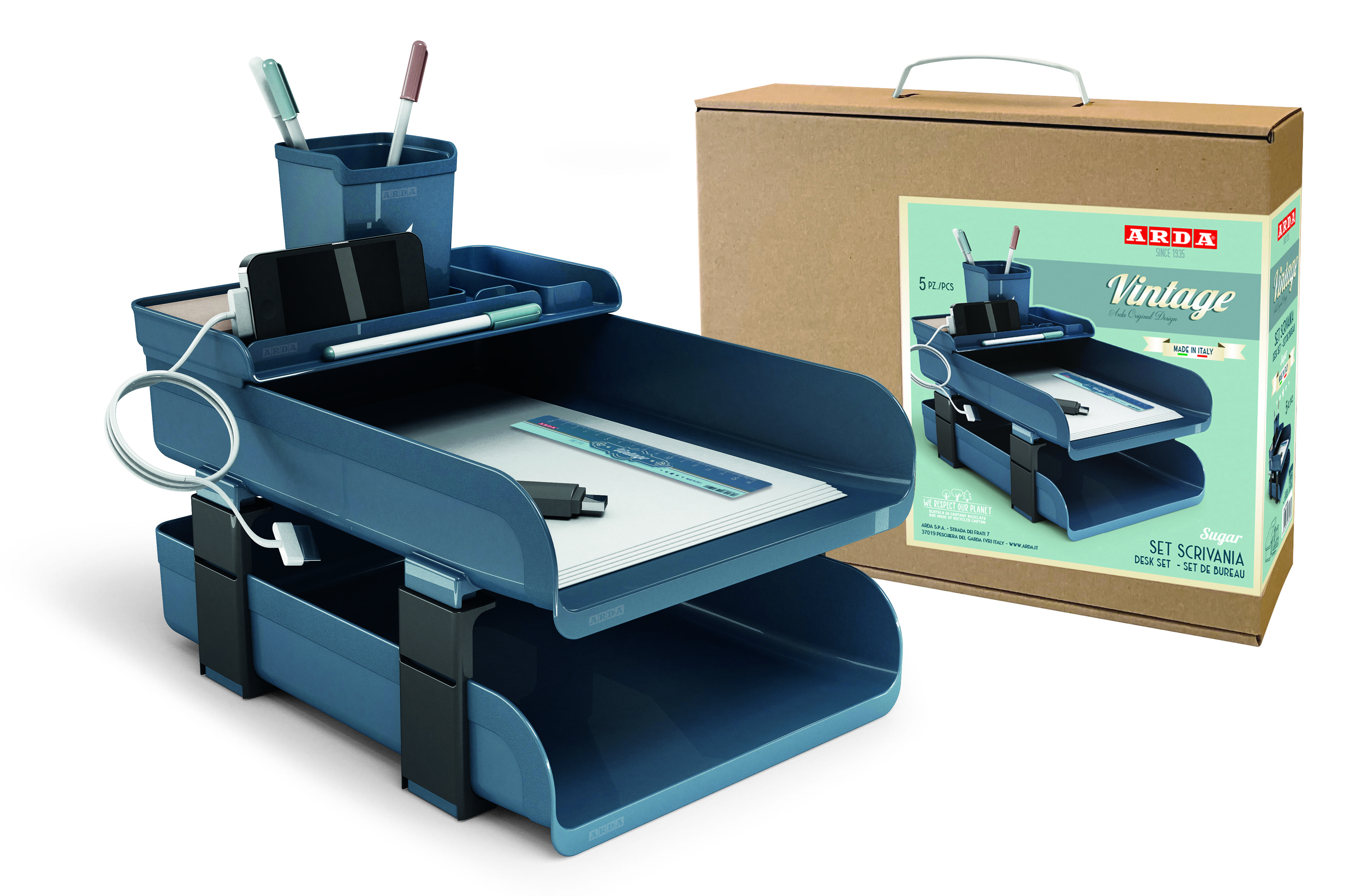 SET SCRIVANIA VINTAGE SUGAR AZZURRO 5PZ 830SU