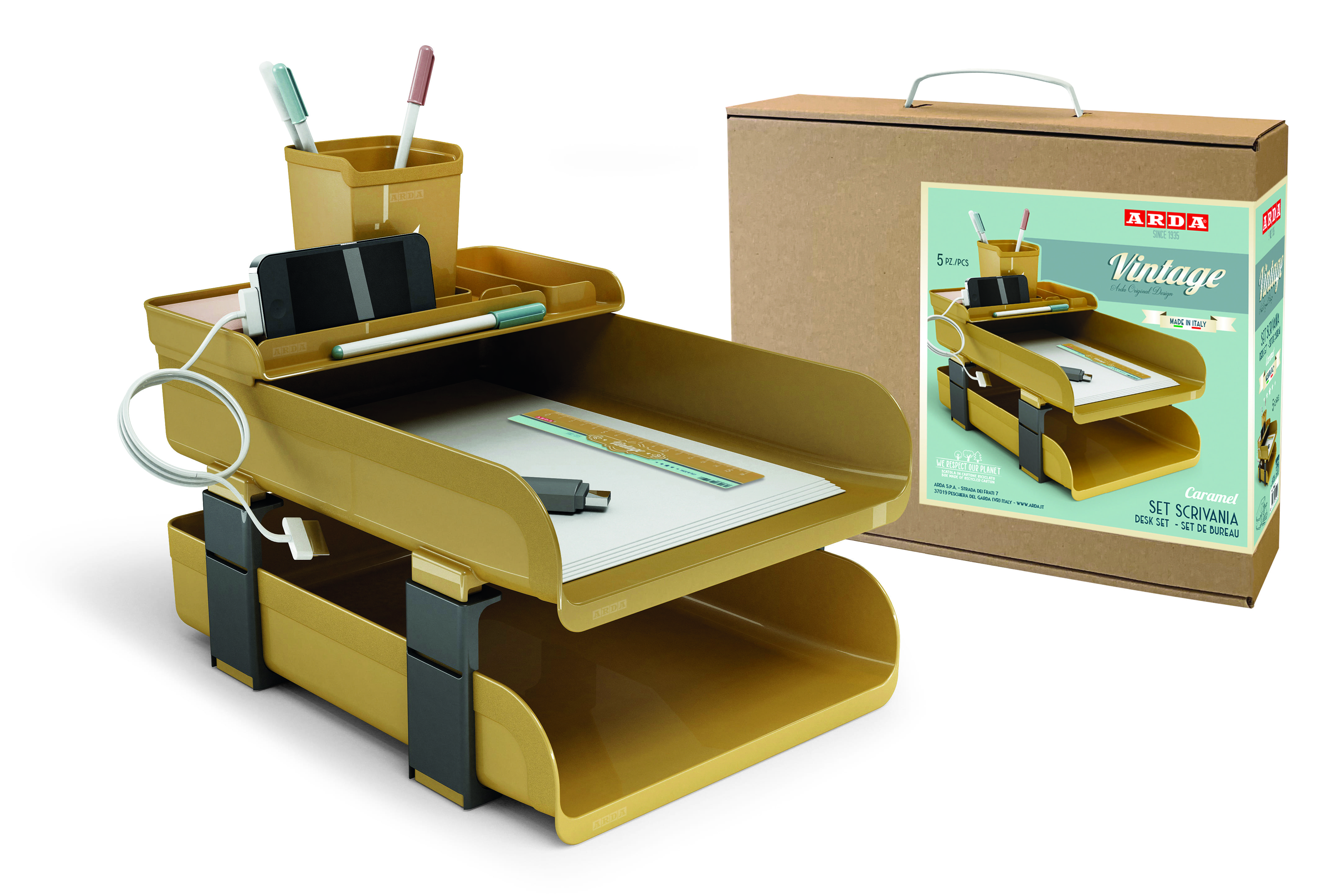 SET SCRIVANIA VINTAGE CARAMEL OCRA 5PZ 830CA