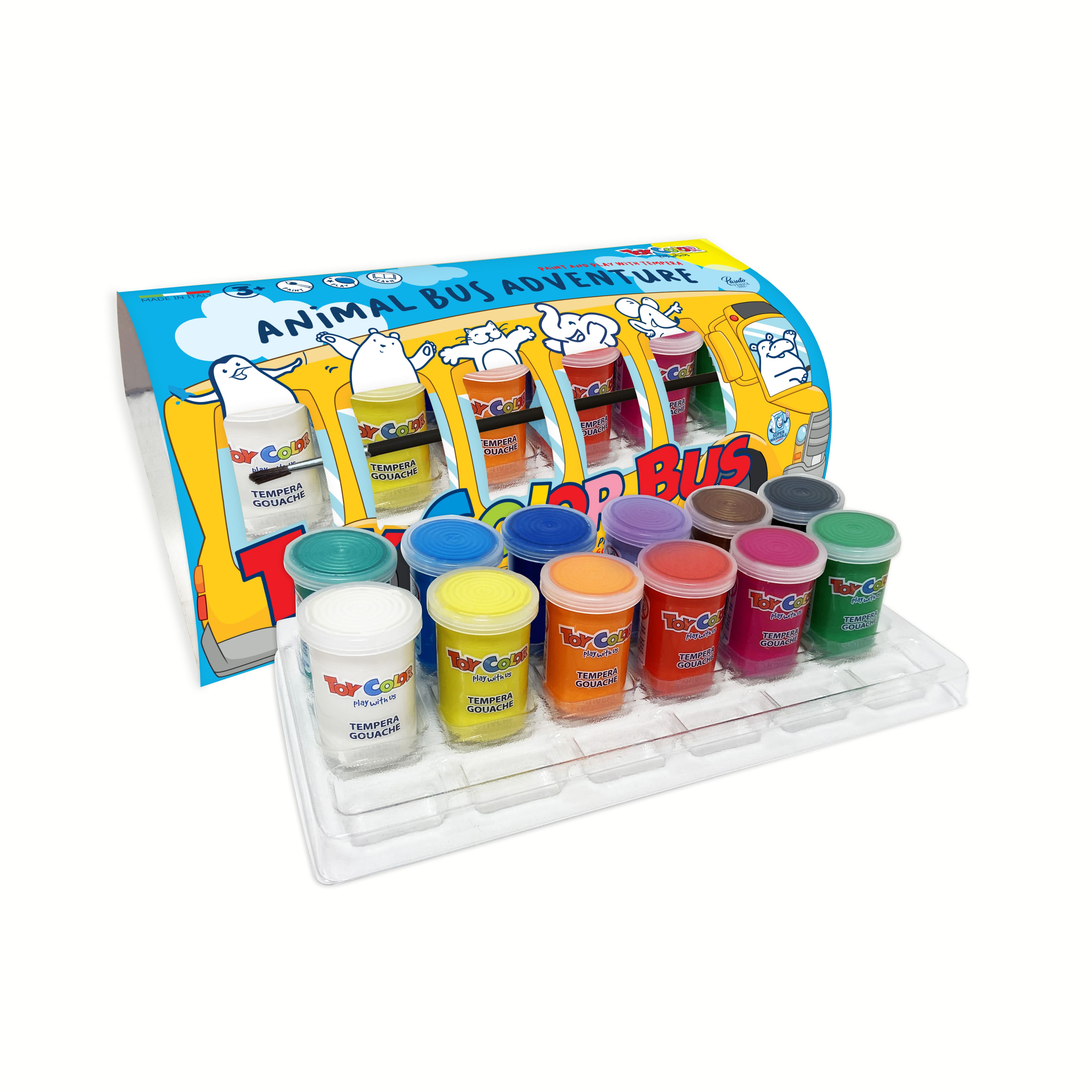 CONFEZIONE 12 VASETTI TEMPERA PRONTA 25ML-ANIMAL BUS AVENT 0659.000.TOY