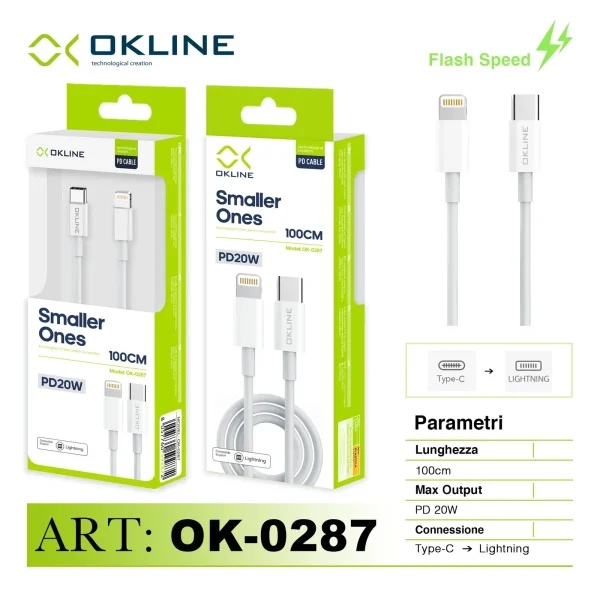 OKLINE TYPE-C IPHONE LIGHTNING CAVO PD 20W 100CM OK-0287